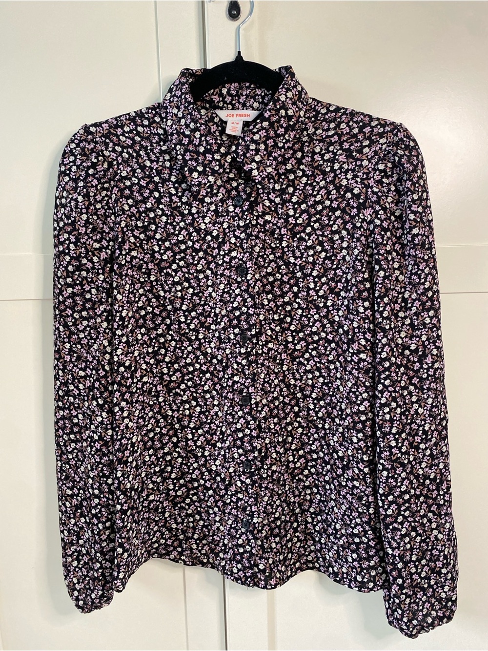 Joe Fresh Classic Chic Black Floral Button-Up Blouse Size M